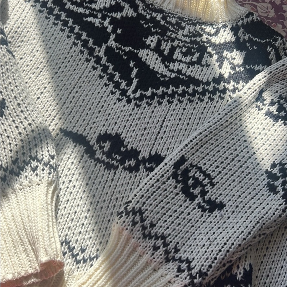 Cream and Black Patterned Turtleneck Sweater